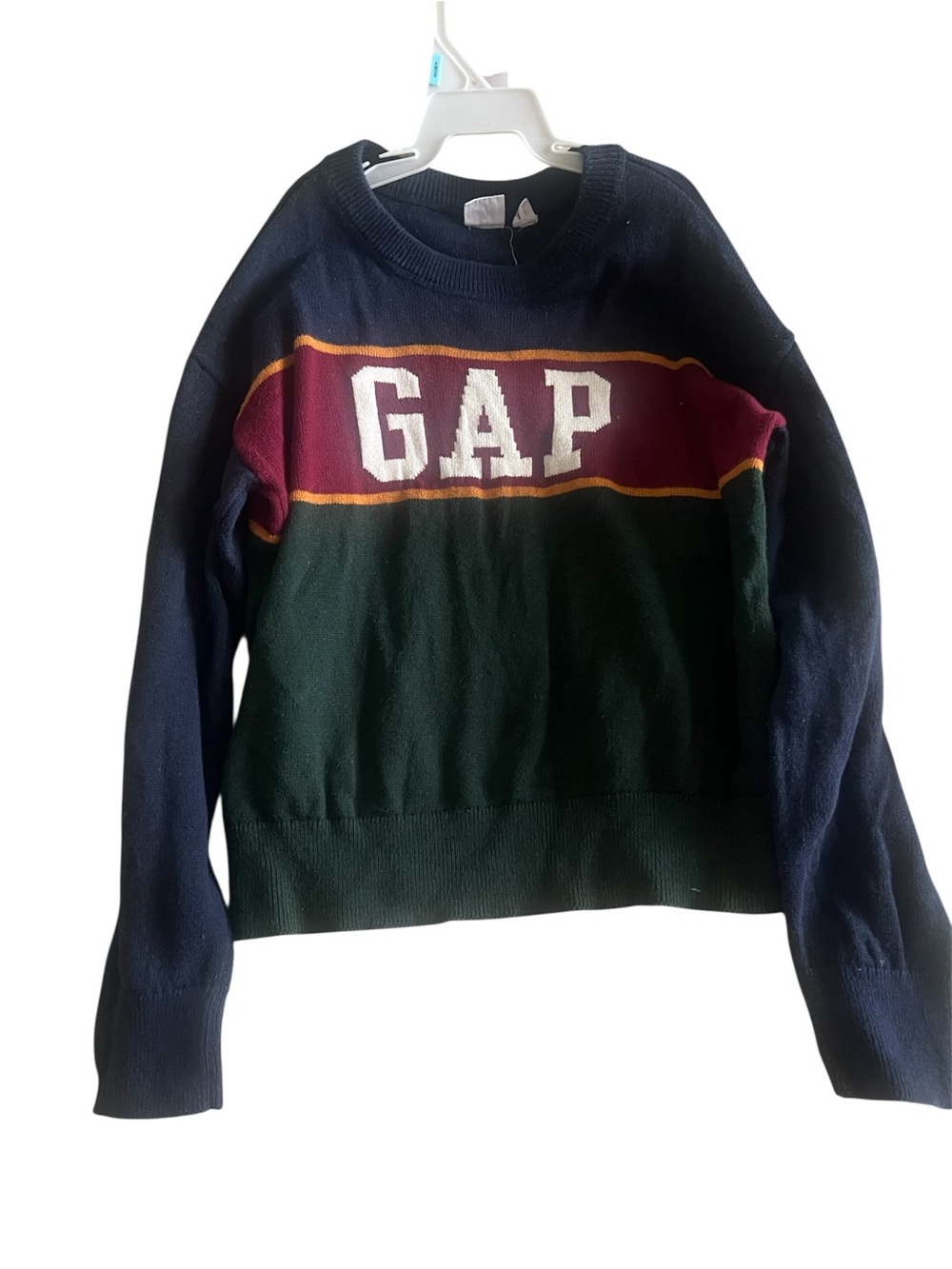 GAP kids Navy Green Colorblock Logo Sweater